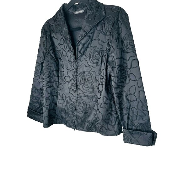 Samuel Dong M Black Floral Textured Embroidered Jacket Adjustable Cuffs - Picture 5 of 11